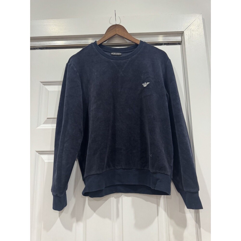 Emporio Armani Mens M Navy Velvet Crewneck Loungewear Sweatshirt Pajamas Sleep